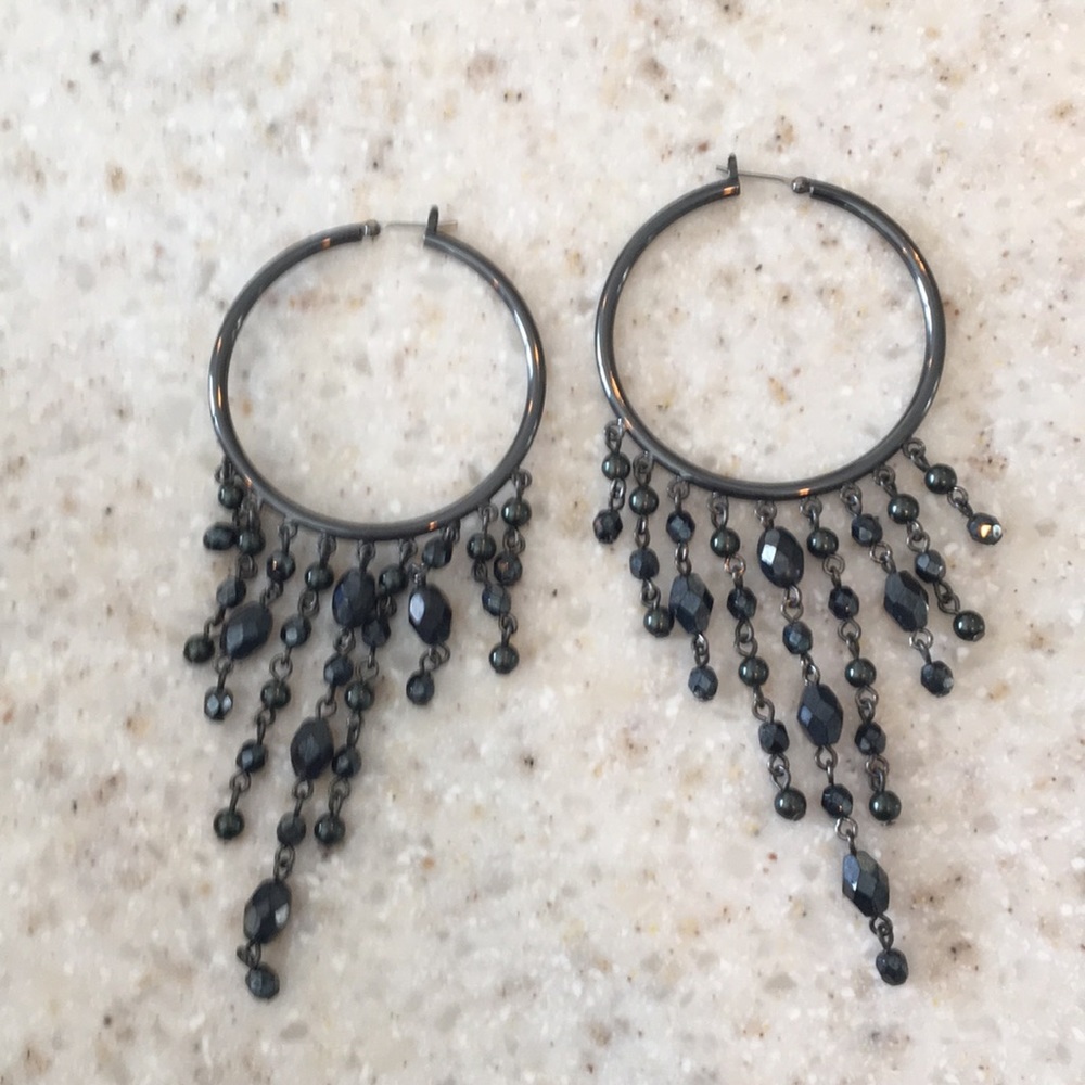 Ralph Lauren Gun Metal Chandelier Hoop earrings